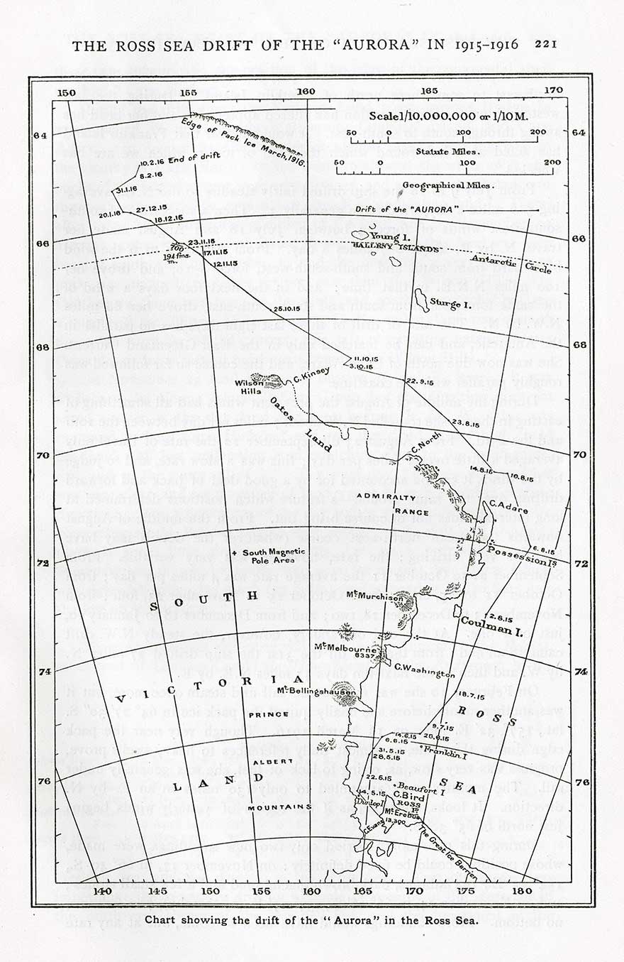 Chart showing the drift of the Aurora in the Ross Sea