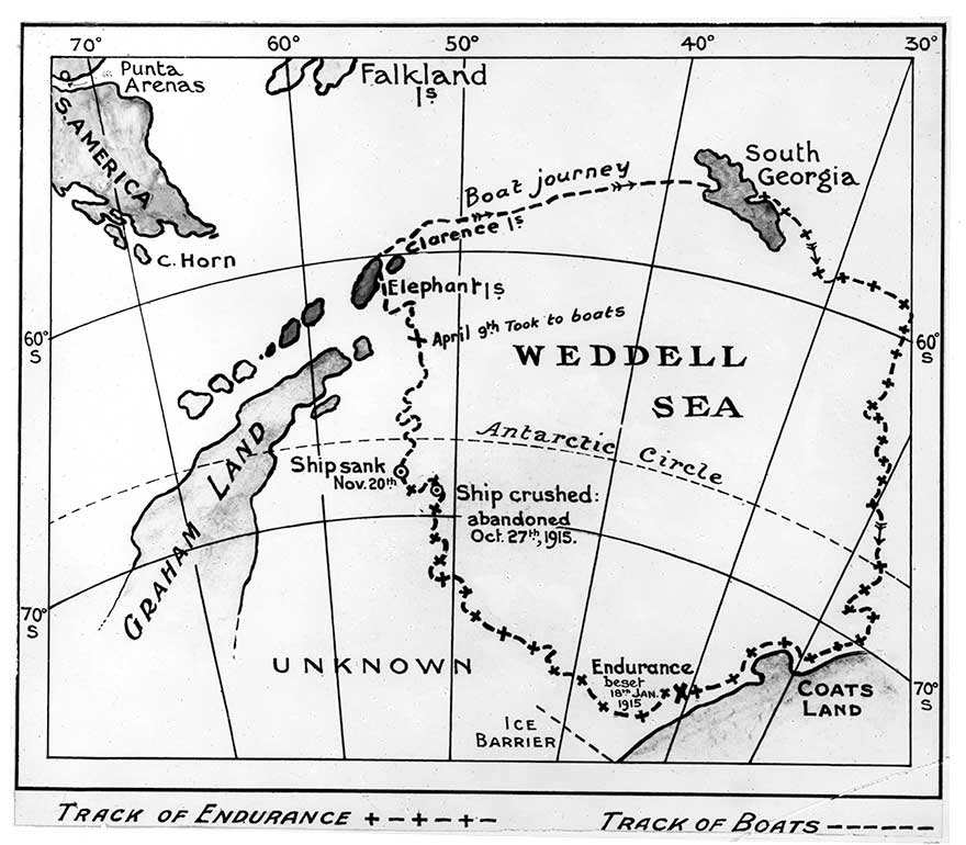Map of Endurance’s Antarctic voyage