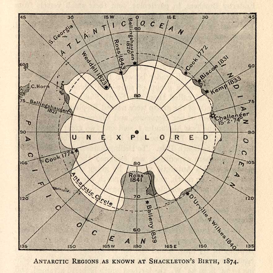 Antarctic Regions as known at SHackleton's birth, 1874